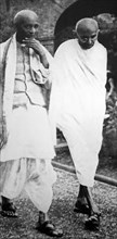Sardar Patel with Mahatma Gandhi during a congress meeting, 1945