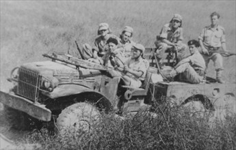 Israel soldiers in a Jeep during the War of independence 1948