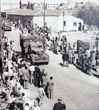 Photograph of a supply convoy arrives in Jerusalem