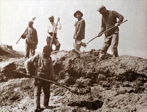 Photograph of early Kibbutz pioneer farmers in Palestine