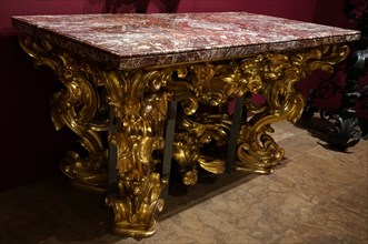 Italian marble topped table with gilded poplar and pine