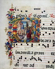Illuminated initial with the Martyrdom of St Agatha