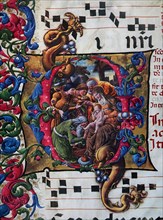 Illuminated initial with the Adoration of the Magi