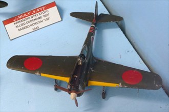 Model of a Nakajima Ki-43 Hayabusa, a single-engine land-based tactical fighter used by the Imperial Japanese Army Air Force in World War II