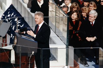 Photograph taken during the inauguration speech of President Bill Clinton