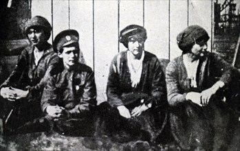 Photograph of the children of Tsar Nicholas II of Russia:  Olga, Tatiana, Maria, Anastasia and Alexei