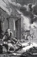Georg Richmann being killed by while repeating Benjamin Franklin's experiment on the electrical nature of lightning: struck by a fireball