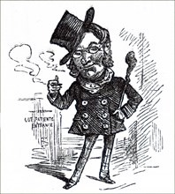 Illustration of a 19th century English man with a cigar and top hat outside the entrance to a London Hospital
