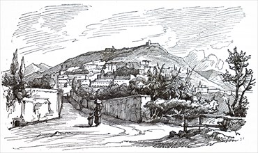 Engraving depicting a view of Palestrina the birth place of Giovanni Pierluigi da Palestrina