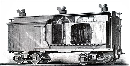 A refrigerated railroad car patented by Henry Tallichet of Austin Texas