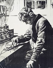 A wireless telegraph operator on a ship