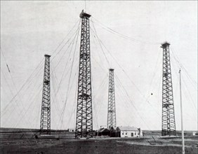 Photograph of Guglielmo Marconi's wireless telegraph station in Cornwall, which sent and received signals between England and America