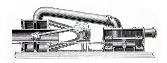 An early steam turbine, a device that extracts thermal energy from pressurised steam and uses it to do mechanical work on a rotating output shaft