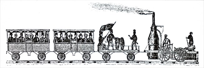 An early locomotive which pulled a short train out of Charleston on Christmas Day