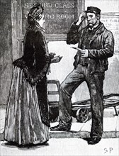 A railway porter trying to help a passenger find her luggage