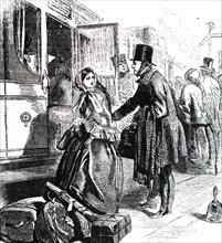 A father and daughter boarding a train in London