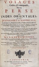 Title page of 'voyages made to Persia and India' 1727, by Johan Albrecht de Mandelslo