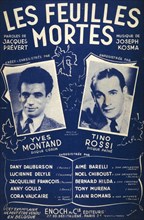 Les Feuilles mortes' French song by Jacques Prévert and Joseph Kosma, songbook featuring Tino Rossi and Yves Montand 1951