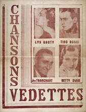 page from a song book of songs 'Chansons Vedettes' sung by Lys Gauty, Tino Rossi, Jean Tranchant and Betty Diam