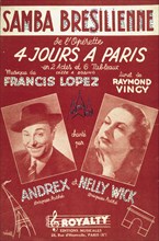 Cover of French sheet music 'Samba Brésilienne' by Francis LOPEZ ANDREX and Nelly WICK 1948
