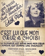 Music book for 'Mon Coeur  a Choisis' sung by French singer Edith Piaf 1947