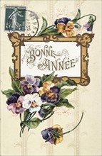 French Happy New Year, postcard depicting flowers circa 1900