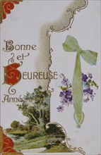 French Happy New Year, postcard