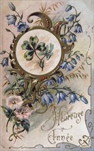 French Happy New Year, postcard depicting flowers