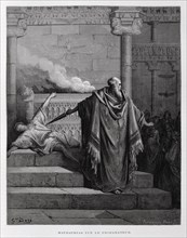 Matthias slays a profaner at the Temple, Illustration from the Dore Bible 1866