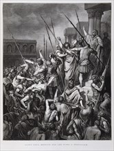 St Paul attacked by the Jews of Jerusalem, Illustration from the Dore Bible 1866