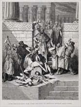 Nebuchadnezzar murdering the children of Zedekiah, Illustration from the Dore Bible 1866