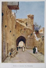Watercolour by Stanley Inchbold, depicting the Tower of Antonia on the Via Dolorosa