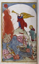 Russian, Slavonic, Orthodox miniature, depicting an angel heralding the apocalypse