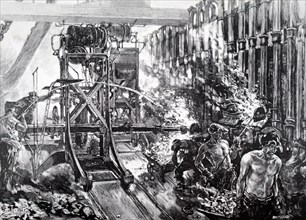 Painting depicting a scene within The London Gas Supply, showing the method of manufacture