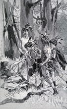 Painting depicting children playing Red Indians