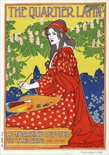Cover from the Quartier Latin, depicting a seated woman holding a palette and paint brushes in an art nouveau style