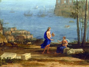 Painting titled 'Coast View with Apollo and the Cumaean Sibyl' by Claude Lorrain