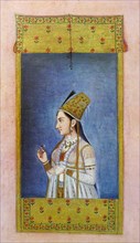 Mughal portrait of a Princess seen at a window holding a jewel