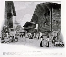 Photograph of an exterior view of a Swiss Village represented by chalets from Zermatt
