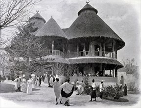 Photograph of the French Guinea Exhibit showing a pavilion