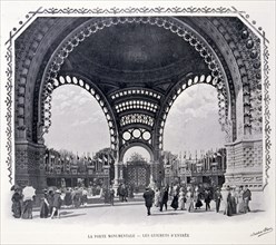 Illustration of the monumental Porte at the entrance of the exhibition.