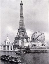 Photograph of the Celestial Globe next to the Eiffel Tower