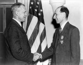 Eugene Wigner receiving the Medal for Merit for his work on the Manhattan Project