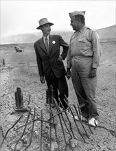 Robert Oppenheimer and General Groves at the atomic bomb, Trinity Test site