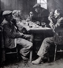 World War Two English pub scene as a group of men meet