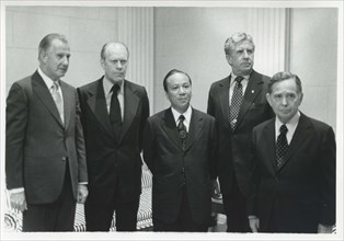 US Vice President, Spiro T. Agnew, Senator, Gerald R. Ford, President Thieu of Vietnam, and Speaker of the House, Carl Albert