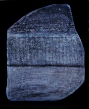 Rosetta Stone. Found in 1799 at Memphis, Egypt in 196 BC during the Ptolemaic dynasty