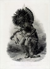 Hidatsa warrior wearing ceremonial costume for the Dog Dance by Louis René Lucien Rollet