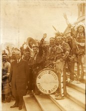 The United States Indian Band representing 13 tribes, who are making a tour of the United States called at the Capitol to serenade V.P. Curtis and Sen W.B. Pine of Oklahoma