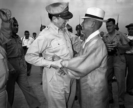 General of the Army Douglas MacArthur, Supreme Commander for Allied Powers, (left) and Dr. Syngman Rhee, Korea's first President